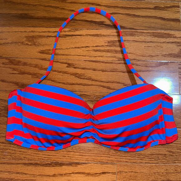 NWT Gianni Bini Molded Cup Halter Red Blue Stripe Bikini Top Size Large - Picture 2 of 11